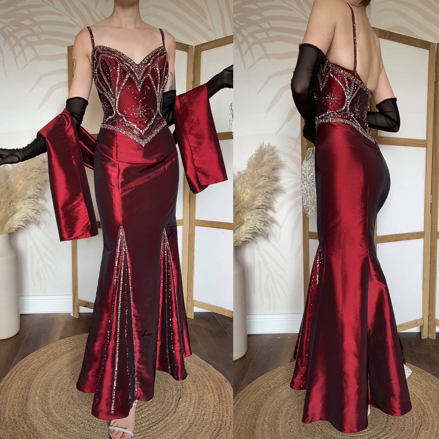 Sousourada dark red beaded prom dress & shawl uk 12-14