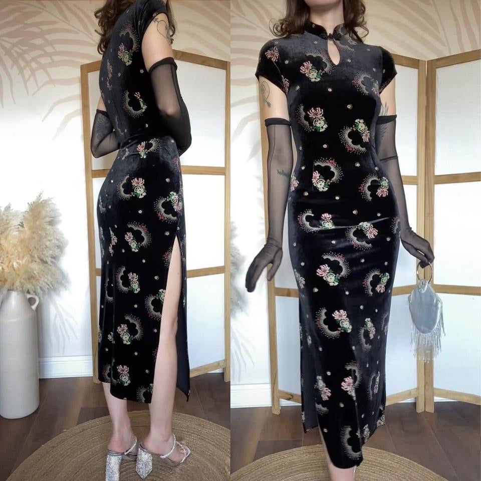 Charlotte Halton black velvet 90s dress uk 12