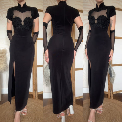 Tadashi 90s black stretch evening dress uk 12