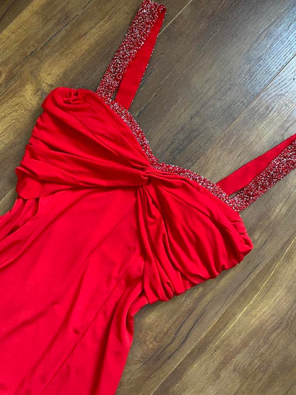 Niki Livas red stretch beaded evening dress UK 12