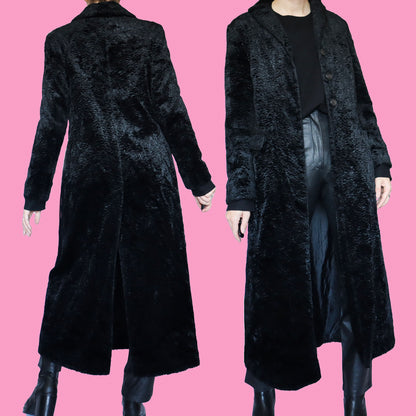 Black faux fur maxi coat UK S