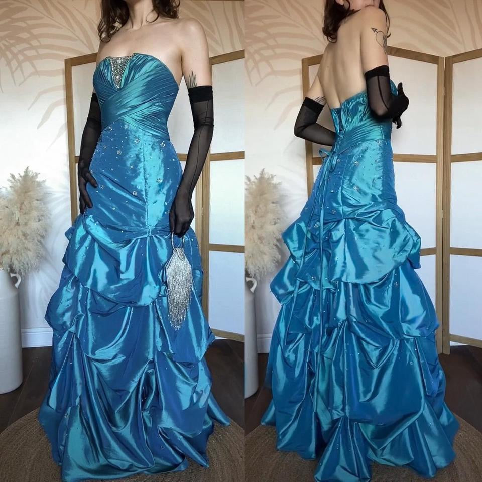 Sapphire May Queen strapless a-line beaded prom dress uk 12