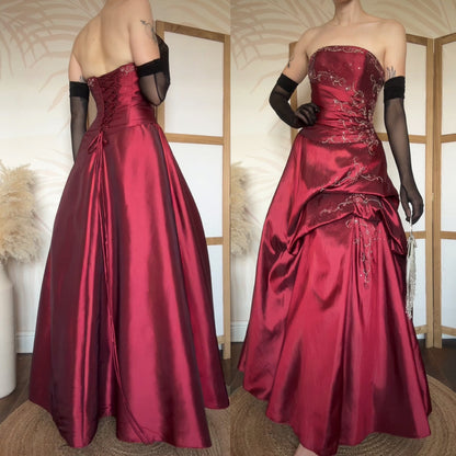 Red taffeta strapless a-line prom dress uk 10