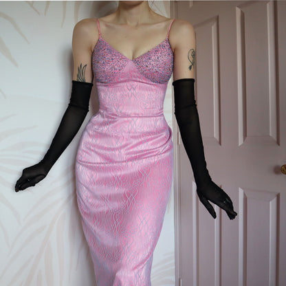 After Six pink lace fitted evening dress UK 12