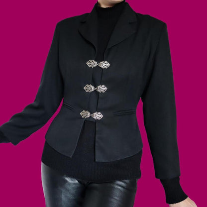 Black fitted detail evening jacket UK 10