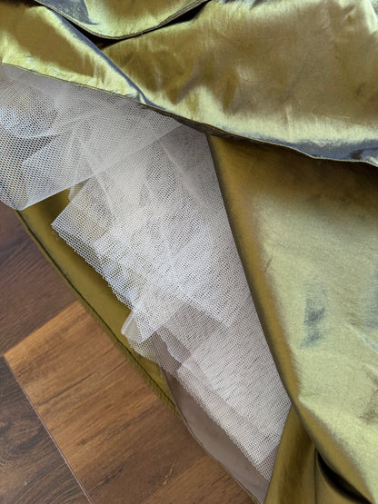 Olive green taffeta strapless prom dress uk 8
