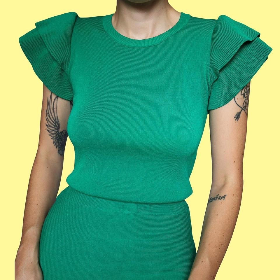 Green knit 2 piece top & skirt set UK S