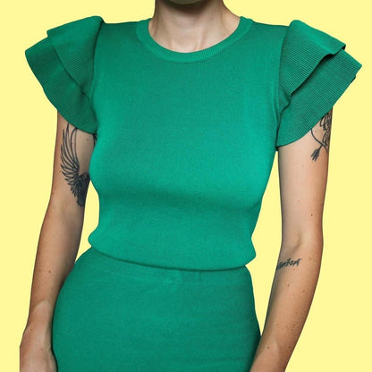 Green knit 2 piece top & skirt set UK S
