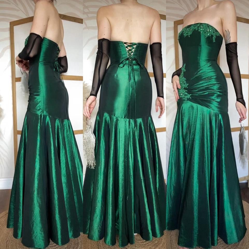 Dark green strapless fit & flare prom dress uk 8