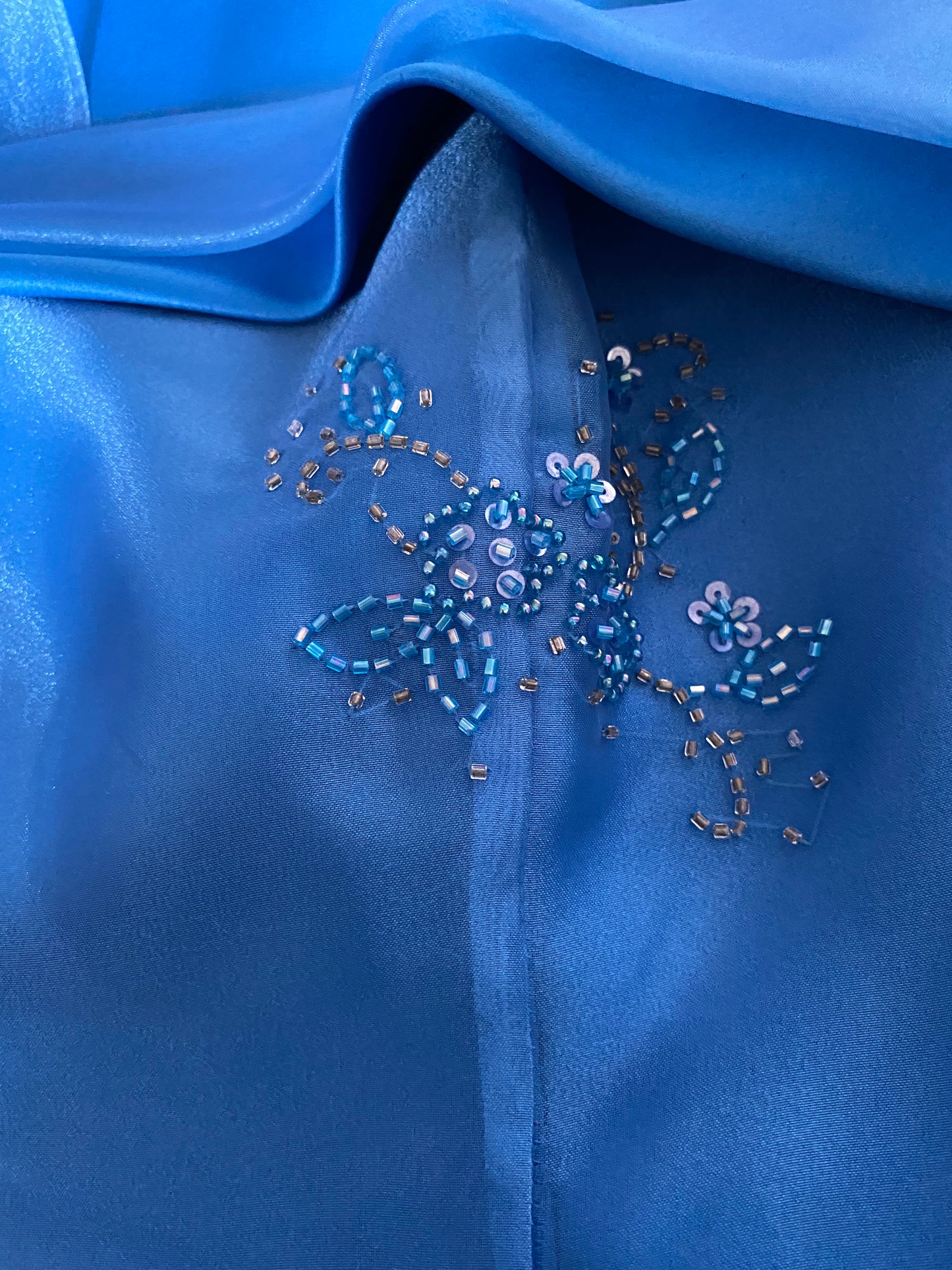 Blue strapless a-like organza evening dress UK 10