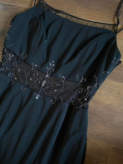 Dave & Johnny beaded sheer detail evening dress uk 14