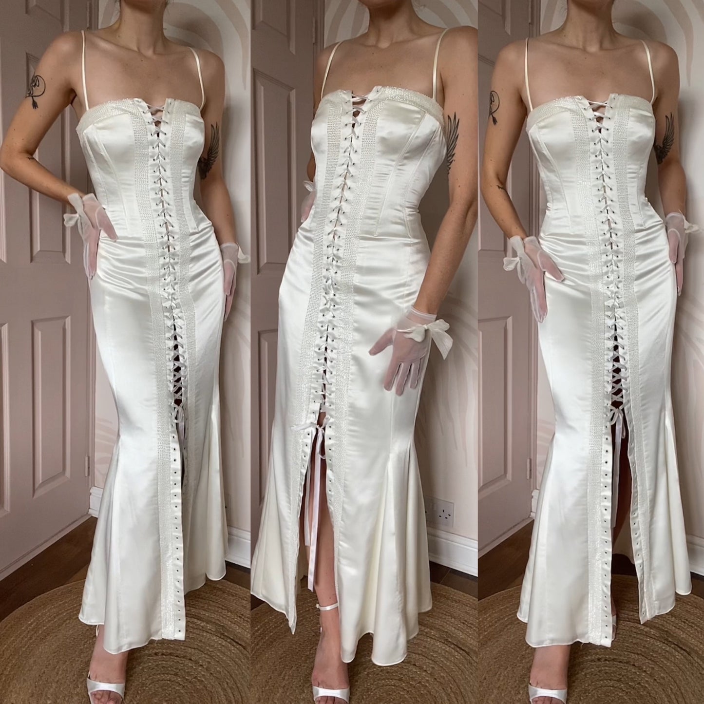 Ellis white corset beaded lace front wedding dress UK 12