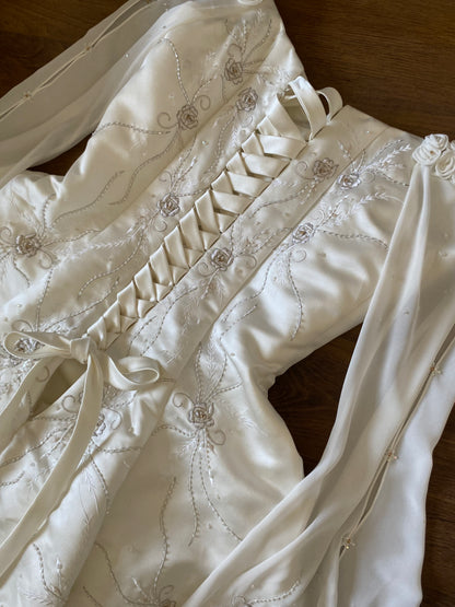 Dreamy off shoulder ivory long sleeve vintage wedding dress uk 12-14