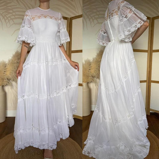 Berkertex white 60s flared sleeve lace wedding dress uk 6/8