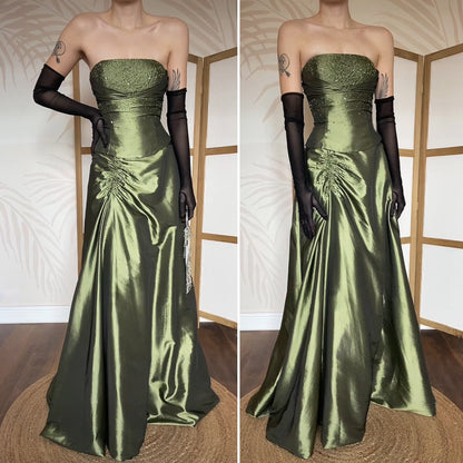 Green beaded Niki Livas strapless prom dress UK 12