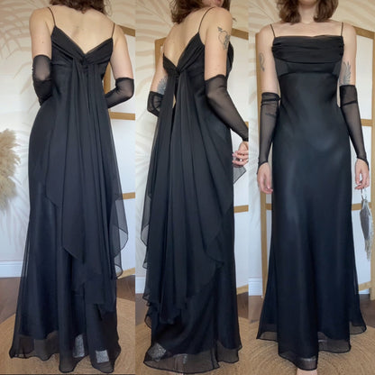 Tiffany’s black chiffon prom dress uk 10-12