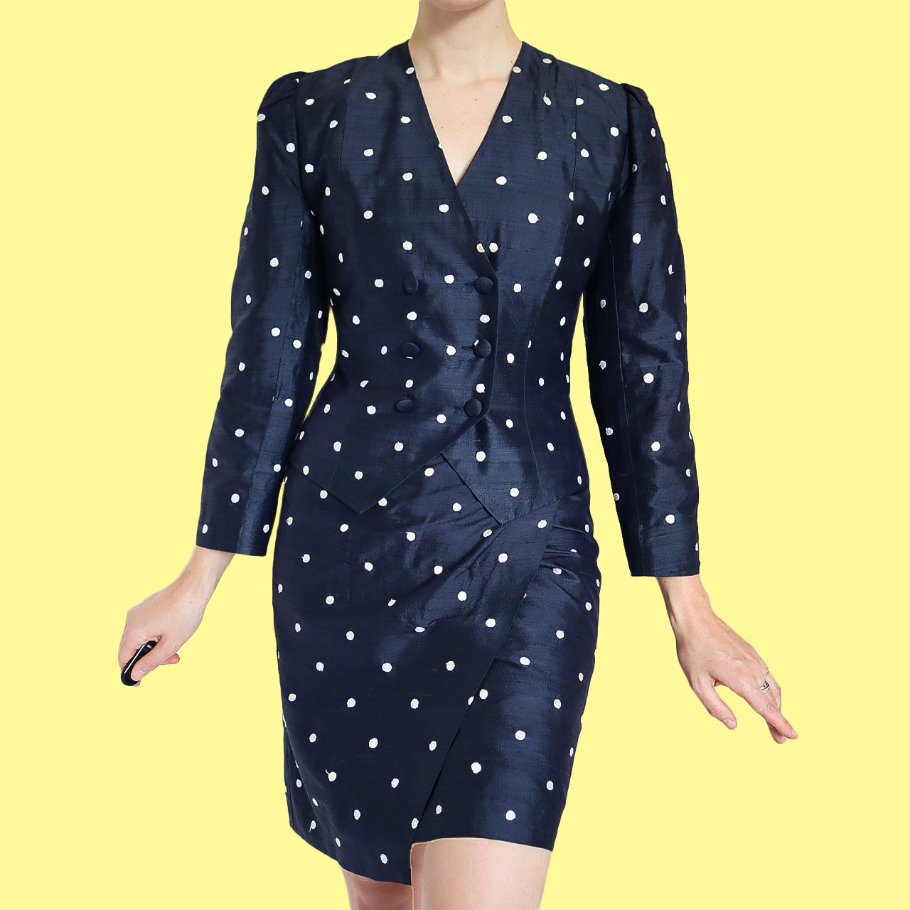 Polka dot Patsy Seddon 100% silk 2 piece UK 8