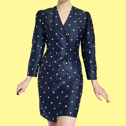 Polka dot Patsy Seddon 100% silk 2 piece UK 8