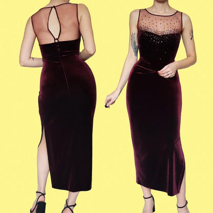 Debut burgundy velvet evening dress & shawl UK 12