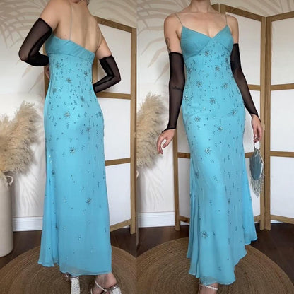 Light blue beaded 100% silk evening dress uk 10