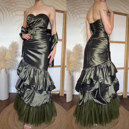 Goya green strapless fishtail prom dress & shawl uk 8