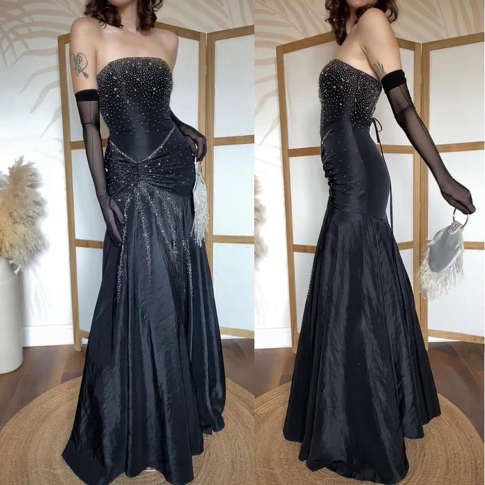 Black strapless beaded prom dress uk 10
