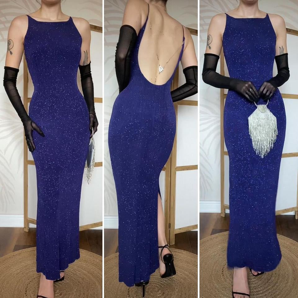 Dave & Johnny purple glittery stretch evening dress UK 10-12