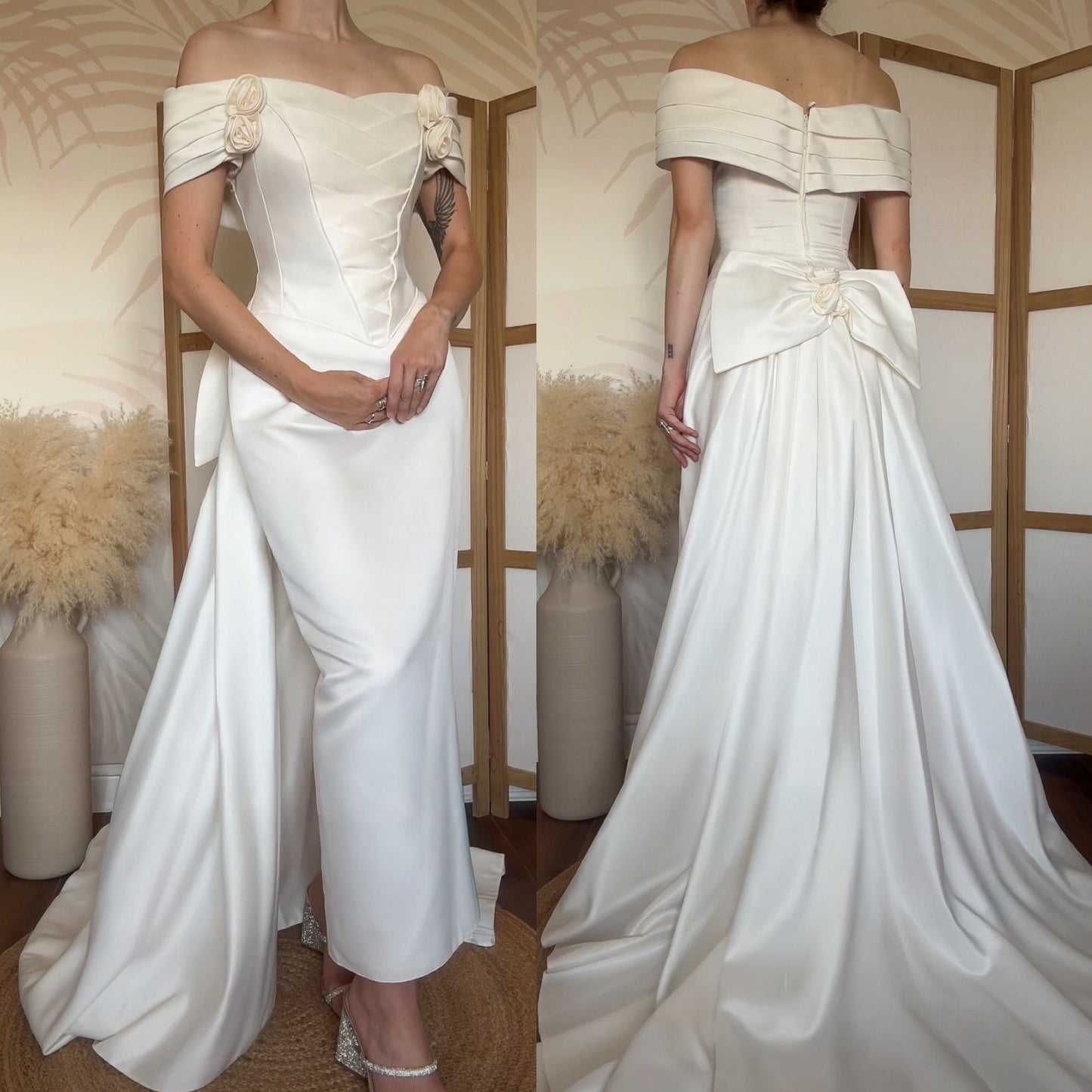 Pronuptia ivory off shoulder wedding dress uk 12