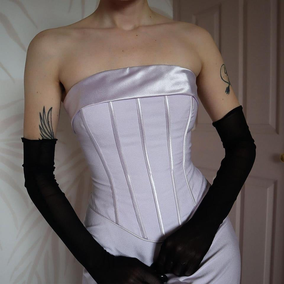 Lilac strapless corset evening dress UK 10-12