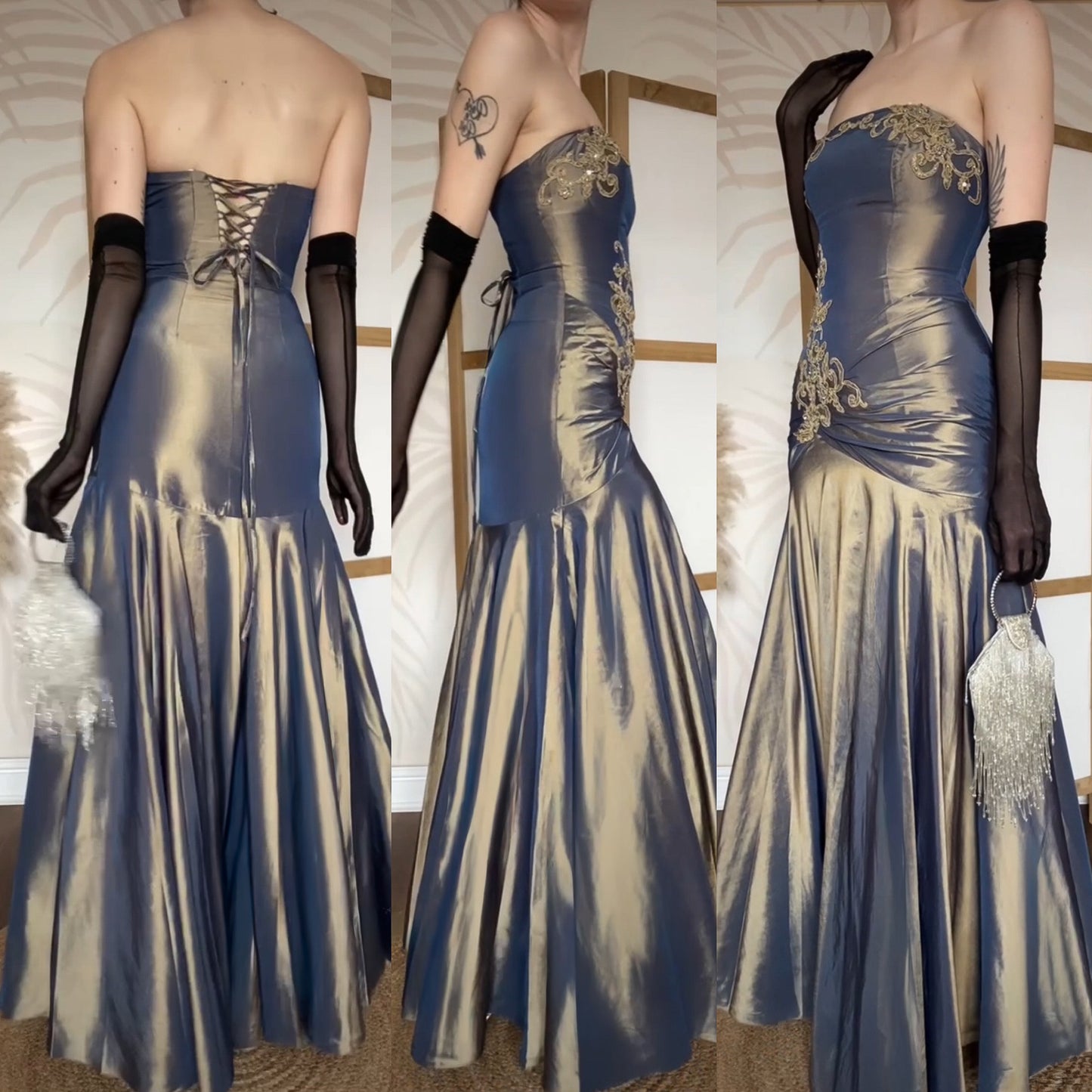 Iridescent strapless fishtail prom dress uk 8