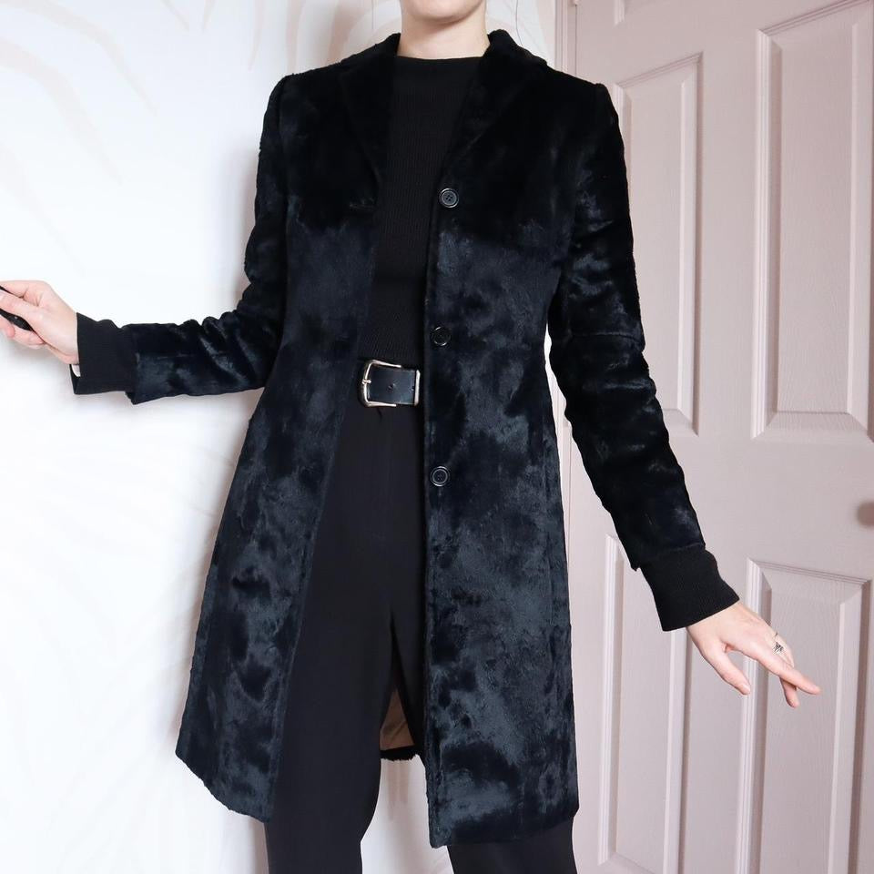 Soft black faux fur long blazer jacket UK 6/8