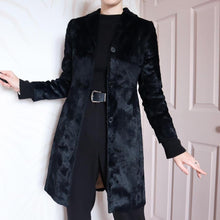 Load image into Gallery viewer, Soft black faux fur long blazer jacket UK 6/8
