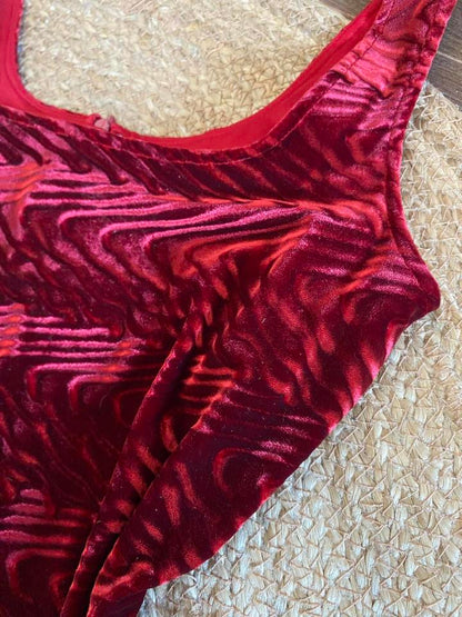 Red velvet stretch textured Bodycon midi dress uk 12
