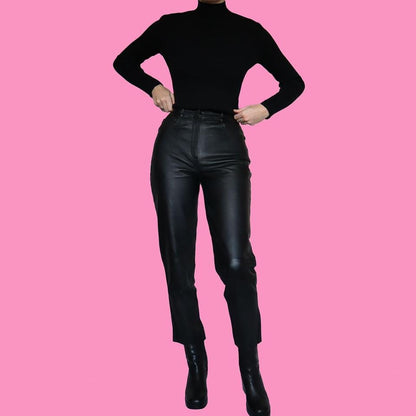 Black real leather trousers UK 8