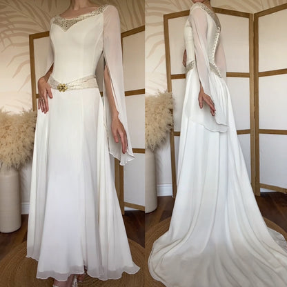 Ivory long sleeve medieval inspired wedding dress uk 10