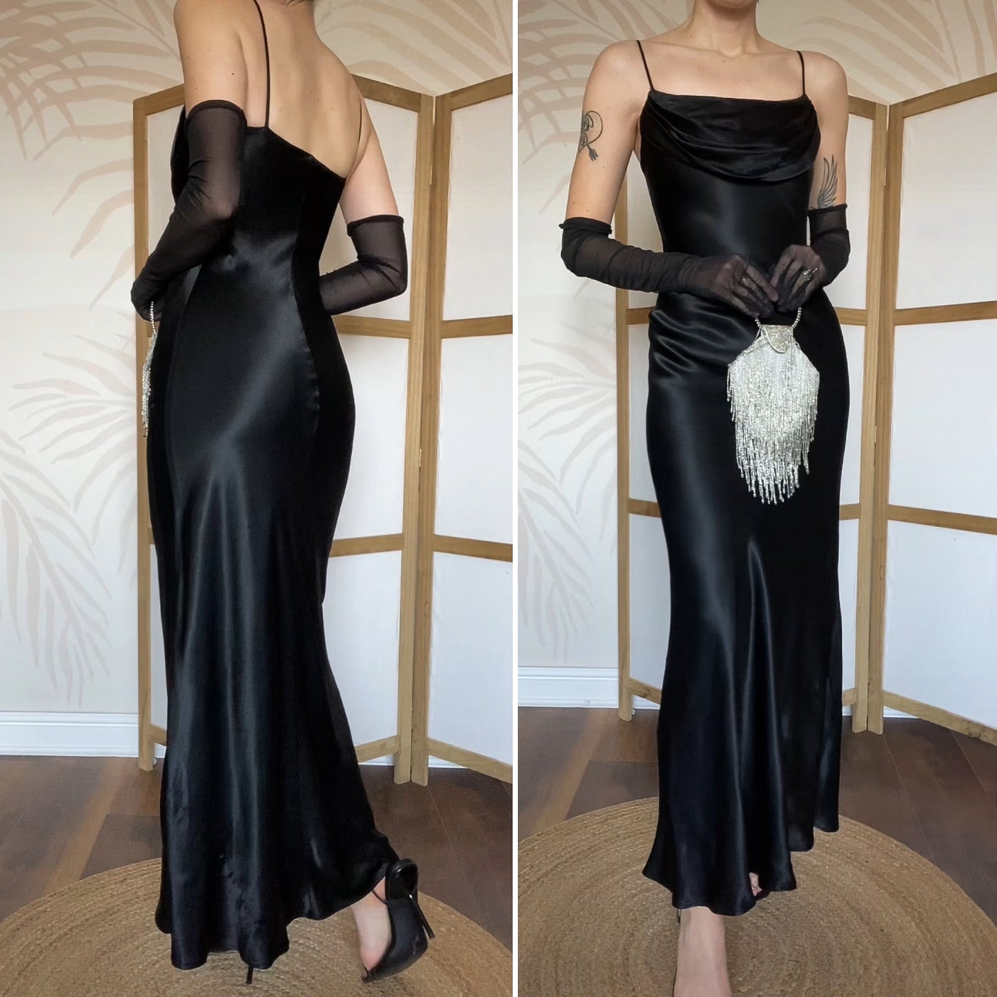 Silky black slip evening dress UK 8