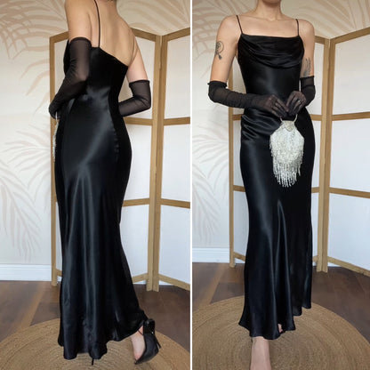 Silky black slip evening dress UK 8