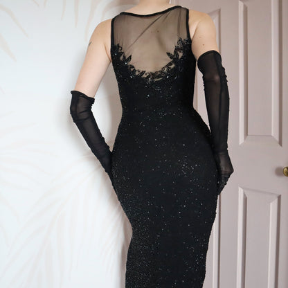 Vintage black beaded evening gown UK 8