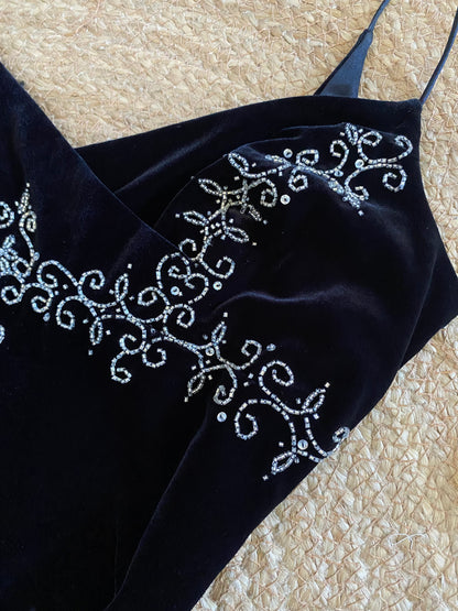 Dave & Johnny black velvet beaded 90s dress uk 12 & 16 available