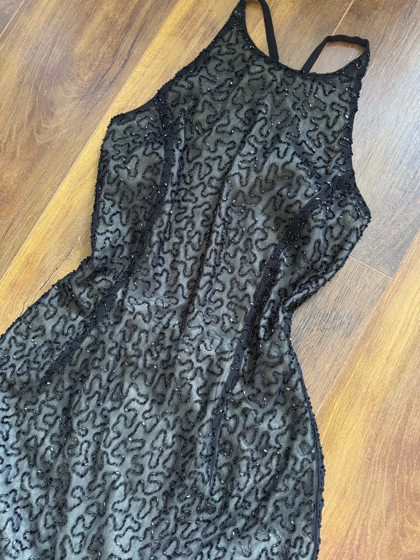 Marina black beaded evening dress uk 8