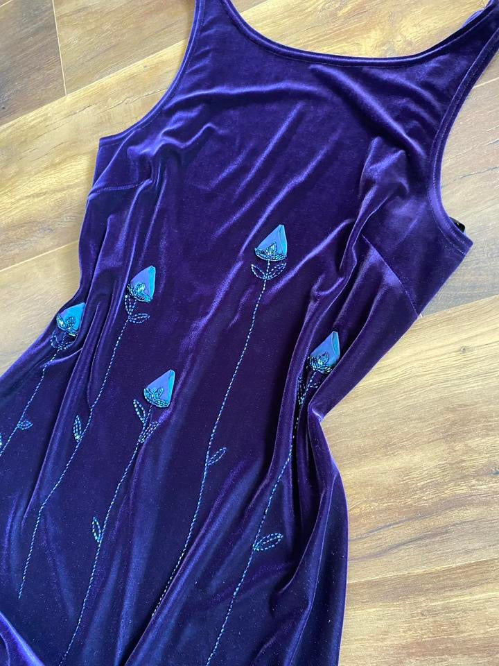 Scene purple velvet stretch evening dress uk 14-16