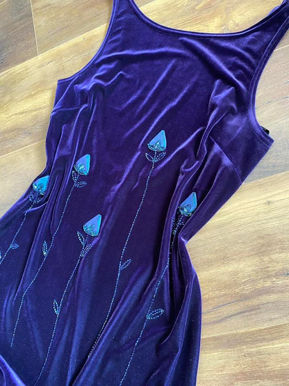 Scene purple velvet stretch evening dress uk 14-16