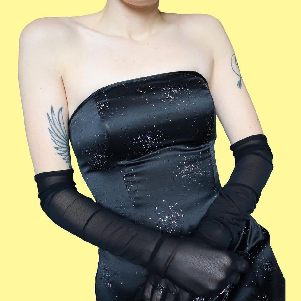 Black glittery strapless prom dress UK 10