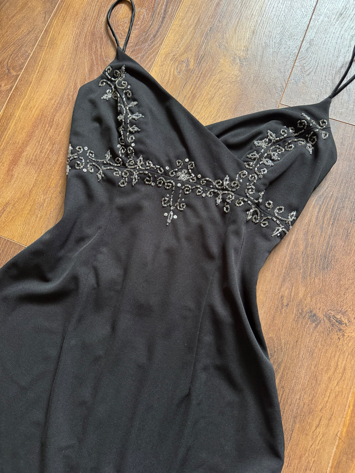Black beaded low back evening dress uk 10