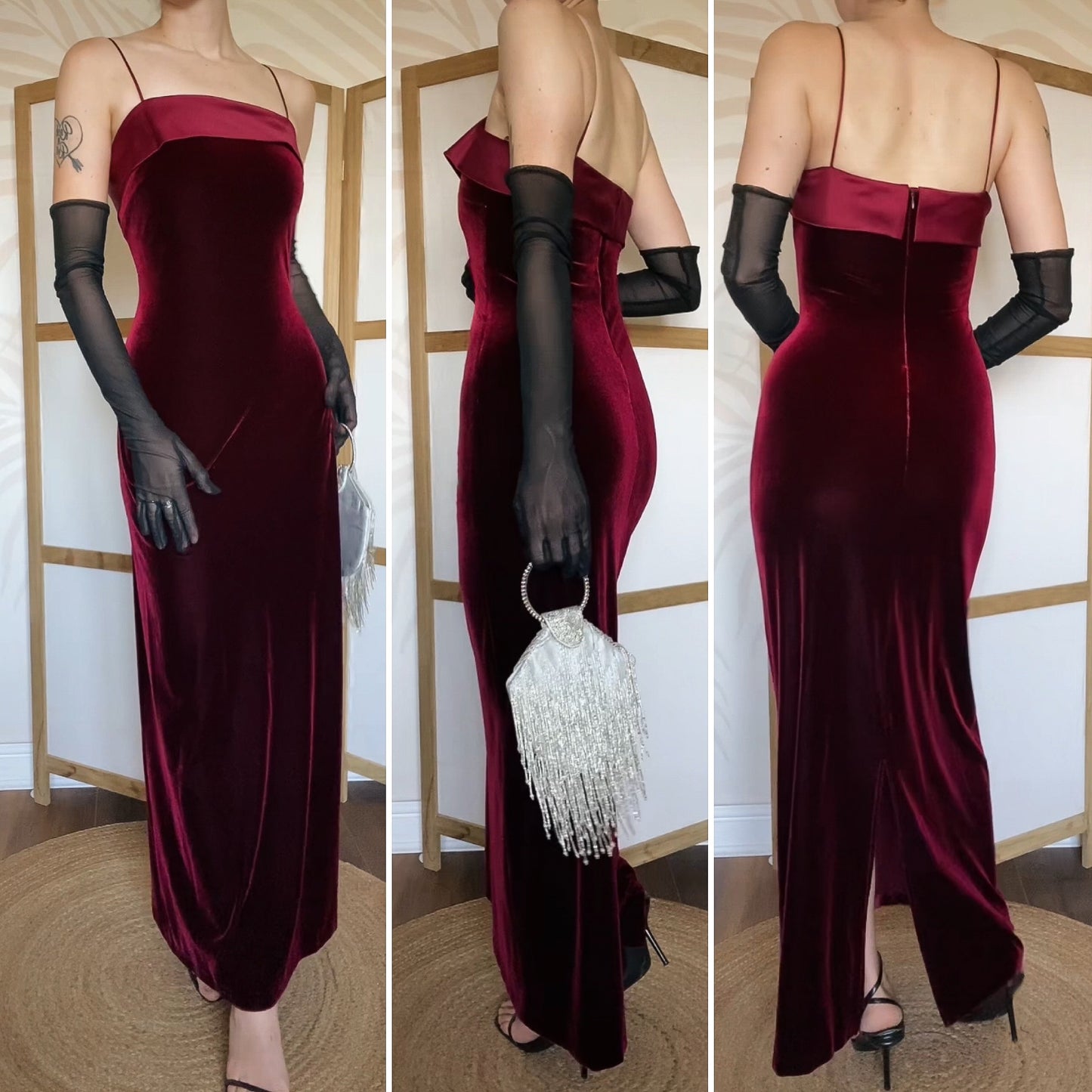 Gina Bacconi red velvet stretch evening dress uk 12