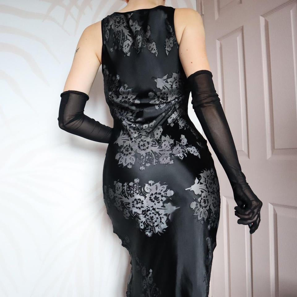 Silk blend black evening dress UK 10