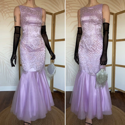 Lilac beaded Goya fishtail prom dress UK 10