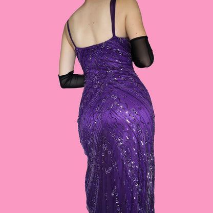 Purple stretch bead & sequin dress UK 10