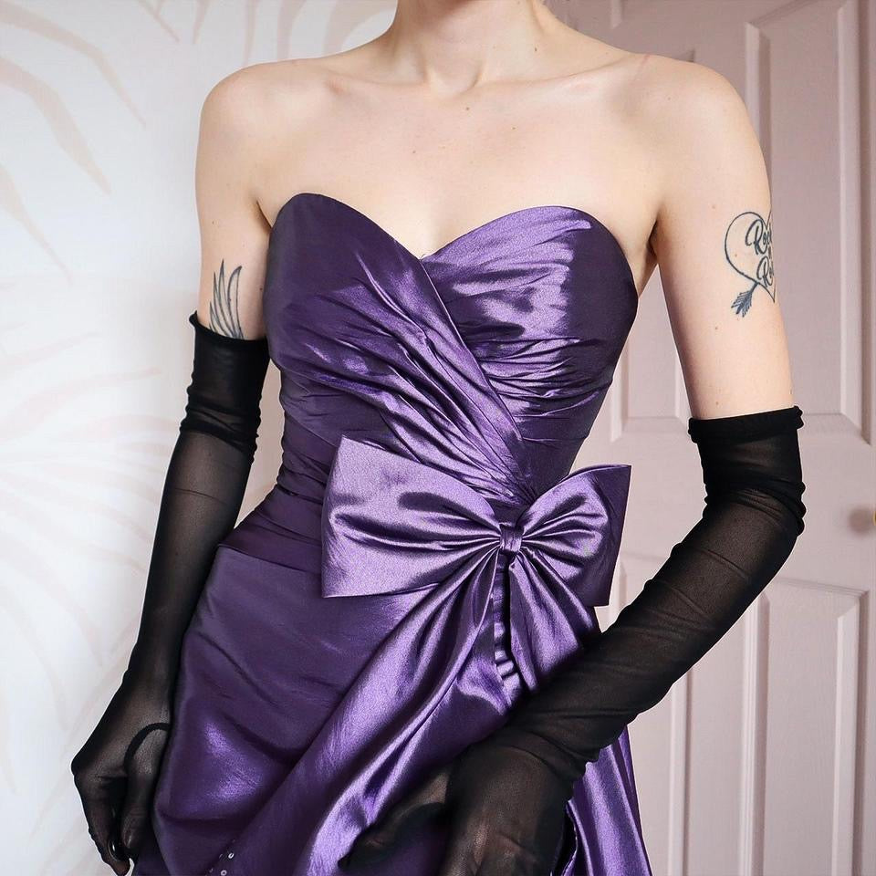 Purple vintage strapless a-line evening gown UK 8-10