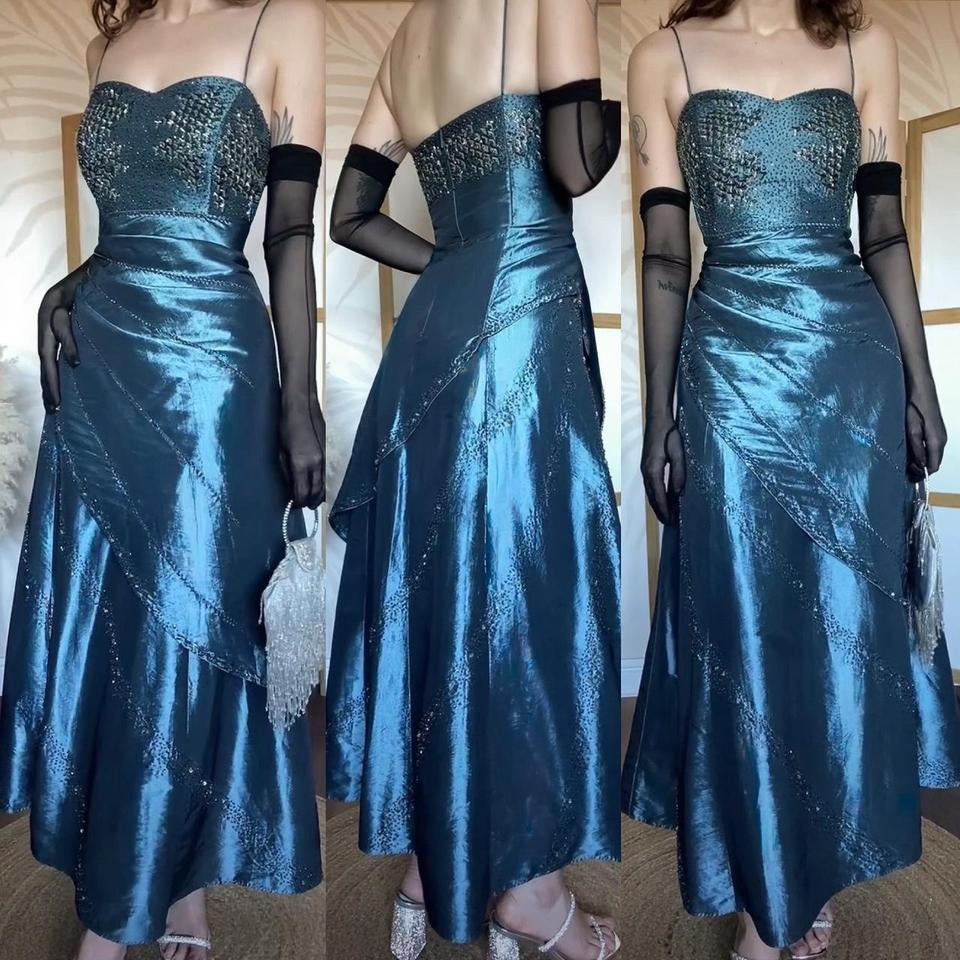 Petite Tiffany Bling icy blue a-line bead prom dress uk 16